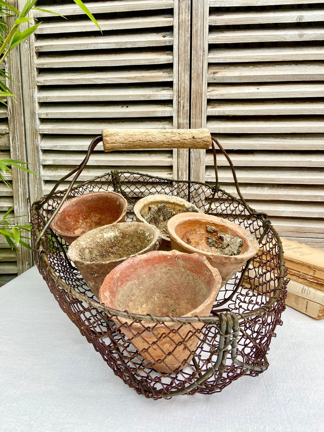 Antique French Chicken Wire Gathering Basket Authentic Etsy