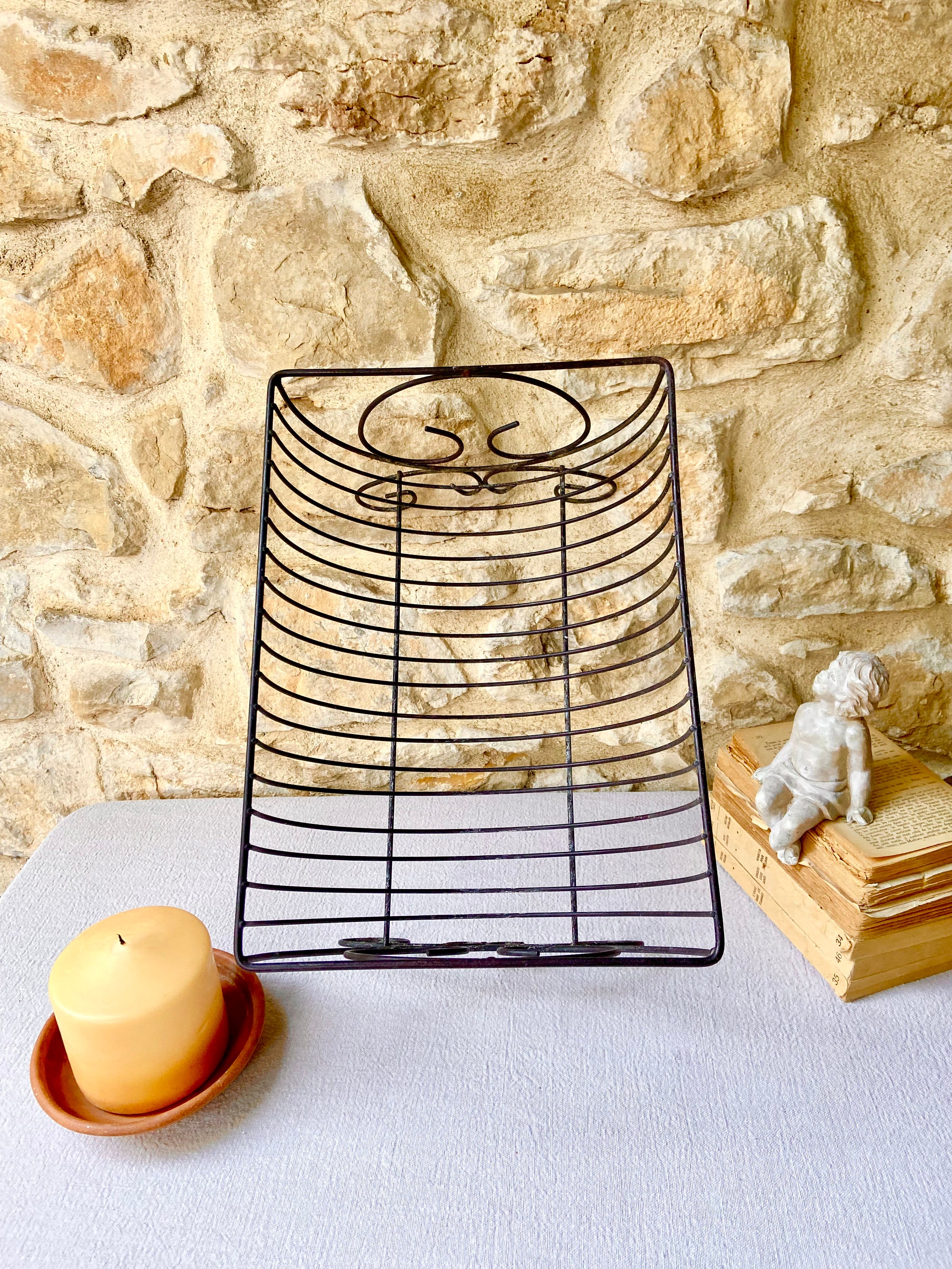 French dish rack, rustic metal wire draining board plate rack, old iron