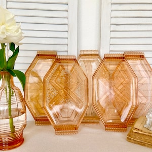 ONE large French salmon pink depression glass platters, heavy 1930s geometric Art Déco serving plates with handles, PRICE for ONE only