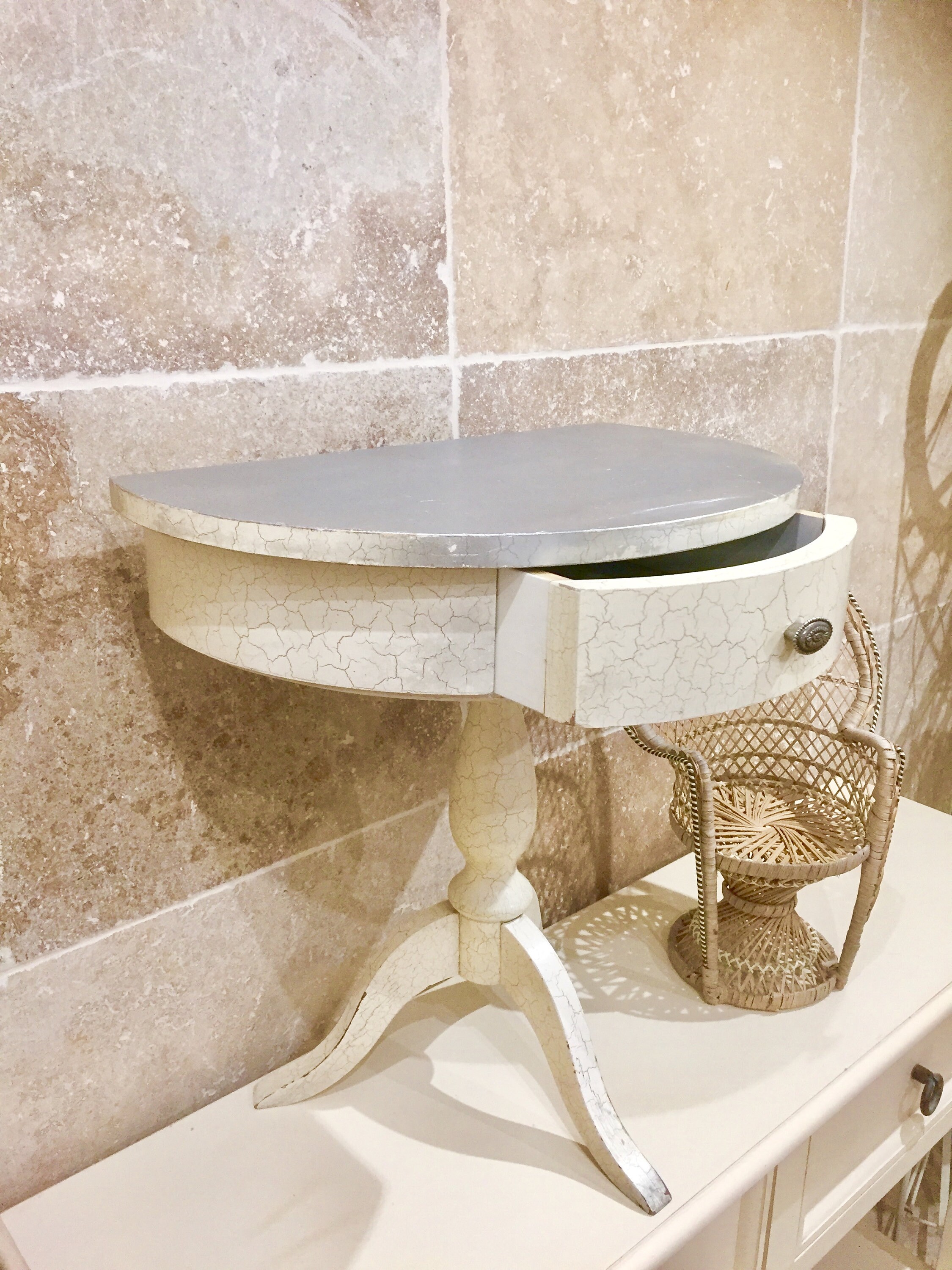 Formica nightstand, French mid century laminated crackle finish half