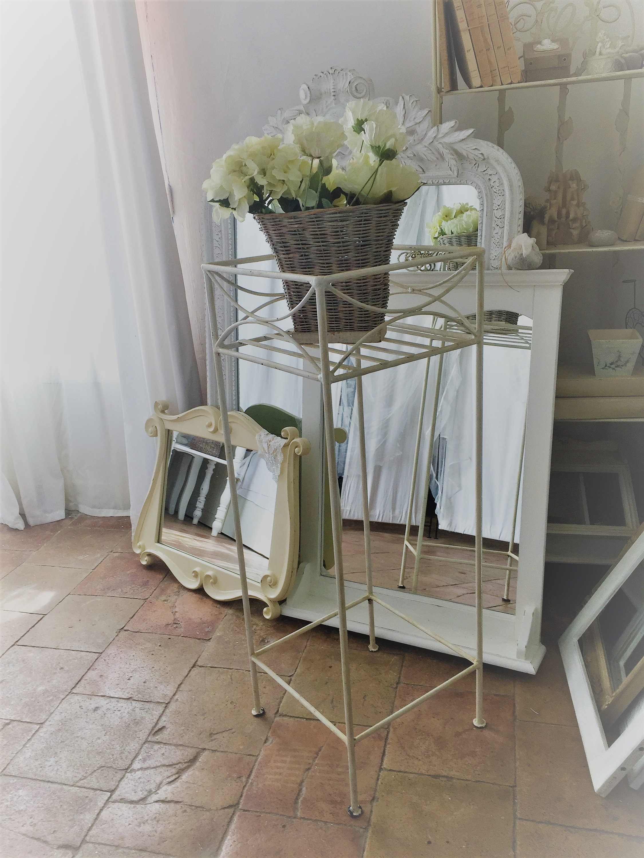 Planter Stand French white shabby-chic plant stand, garden or patio