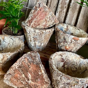 Antique French Terracotta Resin Pots: Pierced Clay Sap Pots, Set of 6
