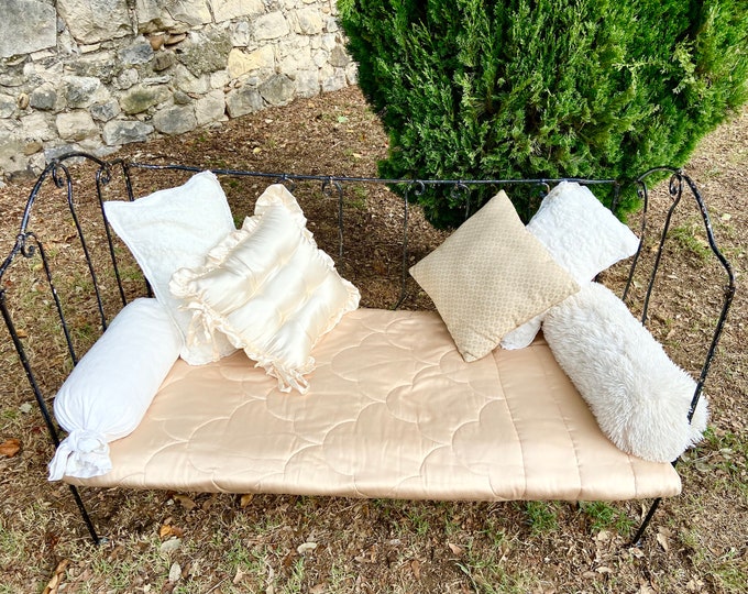 Antique Wrought Iron Daybed, 19th Century Black Folding Day Bed on