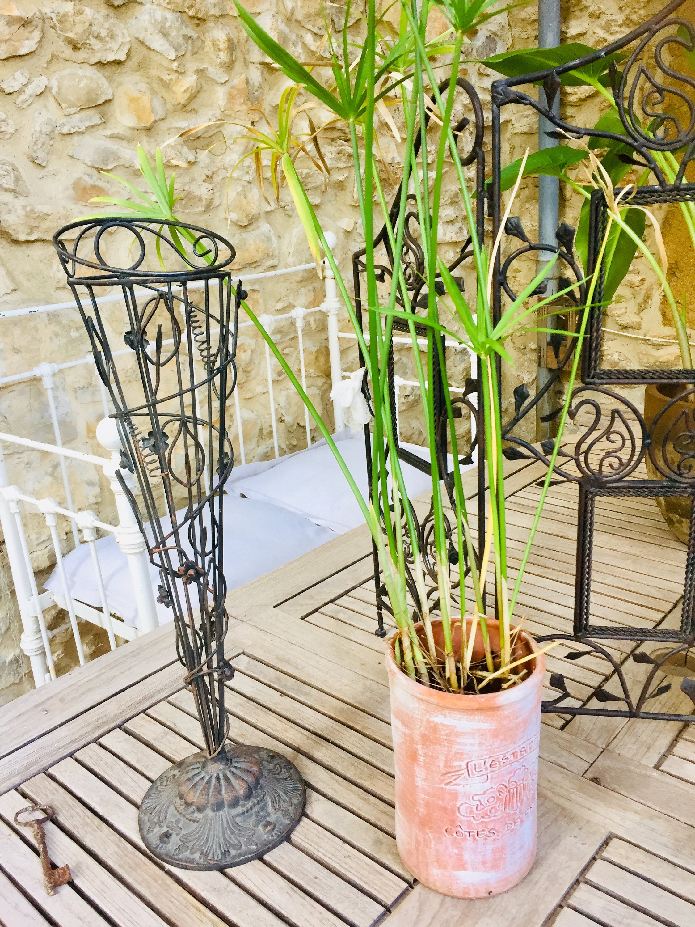 Reserved for Helen***French vintage umbrella stand, mid century cast metal can, walking stick