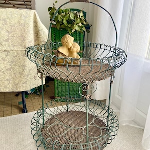 Antique bar caddy, French vintage wicker and distressed wire basket, lovely faded green patina, aperitif 8 bottle holder, French wine cellar