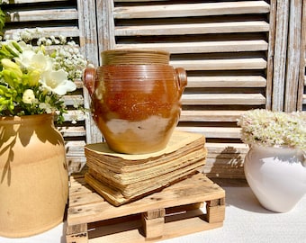 French clay pot, vintage brown glazed terracotta preserving salt pickles jar, lidded antique confit pot from Provence, farmhouse kitchenware