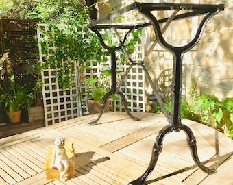 French bistro tables / Antique French wrought iron café table, black 19th century cast metal patio table legs, garden and patio home décor