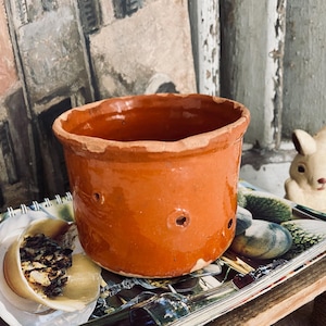 Antique French Terracotta Cheese Strainer: Rustic Farmhouse Decor