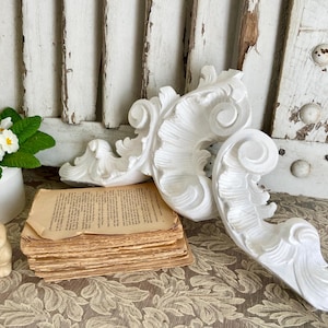 Antique French Carved Wood Pediment: Shabby Chic Farmhouse Decor