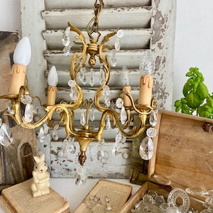 French Bronze Crystal Chandelier: Ornate Chateau Style 4-Arm Ceiling Light