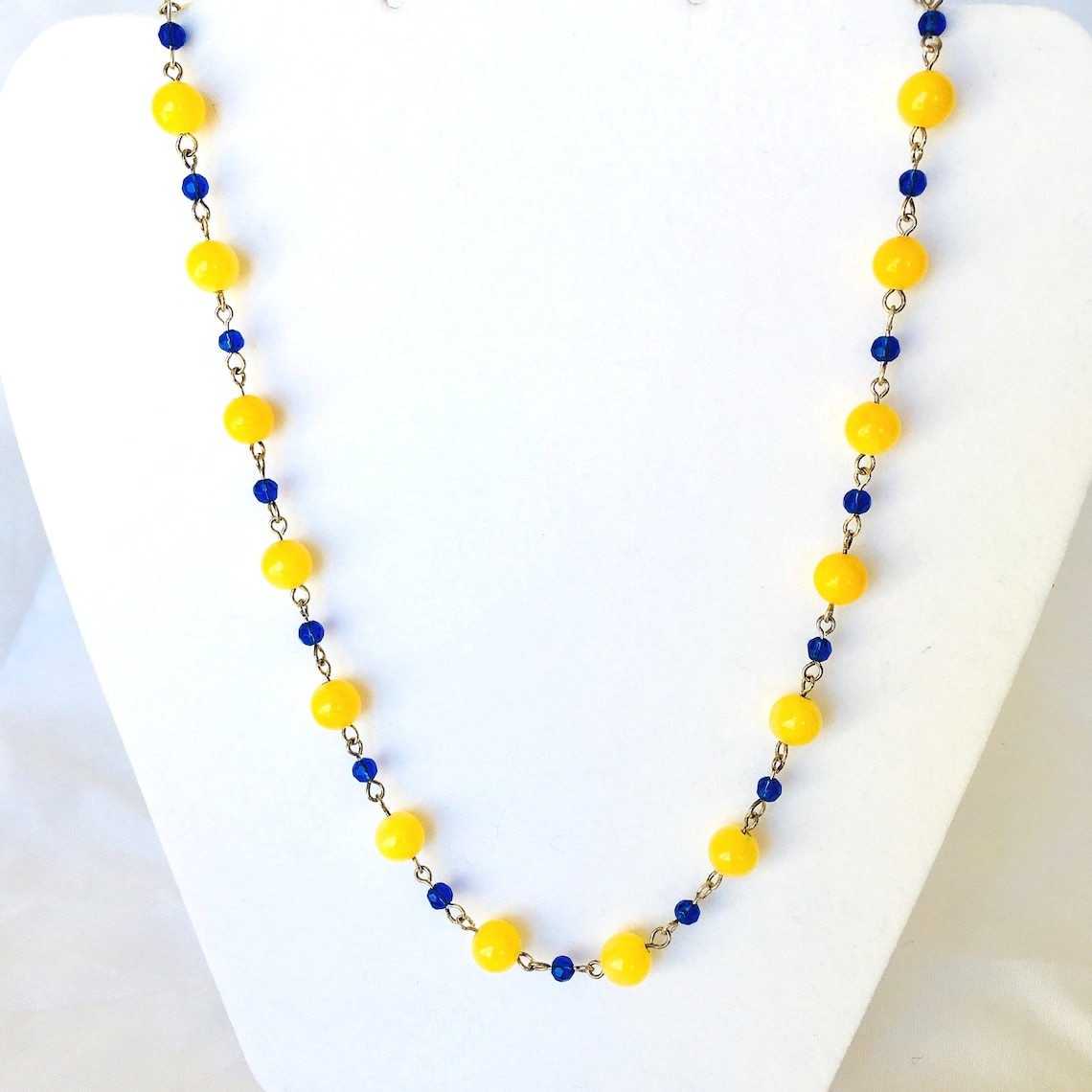 Blue & Yellow Necklace Beaded Jewelry Statement Necklace Etsy