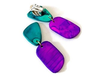 Colorful Clip On Earrings for Women, Cute Dangle Earrings for Non Pierced Ears, Trendy Summer Jewelry, Bright Bold Artsy Handmade Earrings