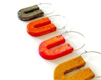 Arch Hoop Earrings, Colorful Clay Hoop Earrings Handmade, Polymer Clay Jewelry Bright Bold Colorful, Chunky U Shaped Earrings for Summer