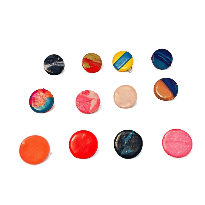 Polymer Clay Stud Earrings Handmade Black and Blue Marbled Etsy