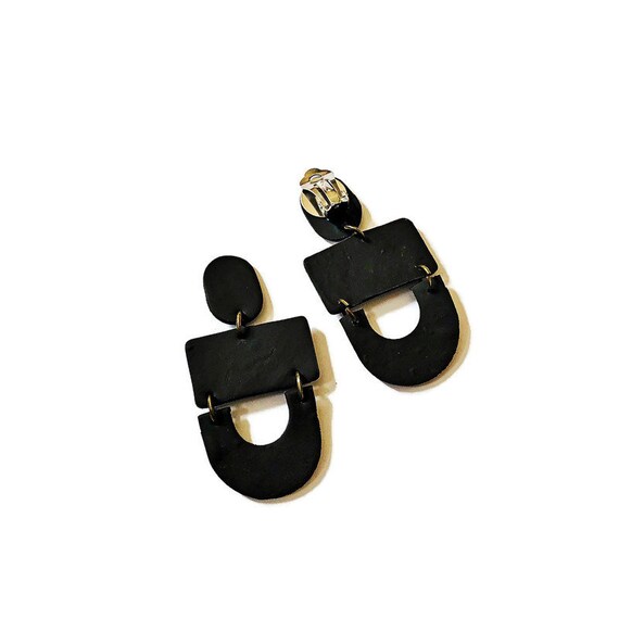 Large Black Clip on Earrings Handmade From Polymer Clay Etsy