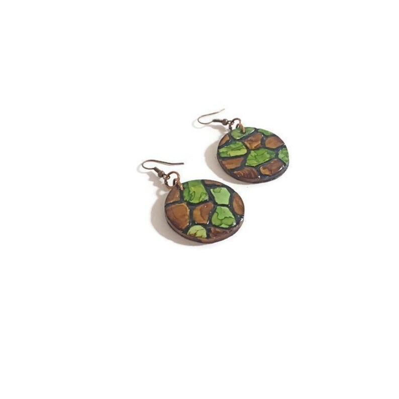 Turtle Shell or Snake Skin Style Animal Print Earrings Dangling Cameo Earrings Female Hunter Gifts Polymer Clay Jewelry Handmade
