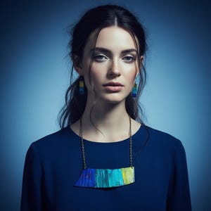 Ombre Statement Necklace with Stripes, Asymmetrical Clay Necklace, Big Bold Chunky Jewelry Handmade, Unique Artsy Birthday Gift for Women