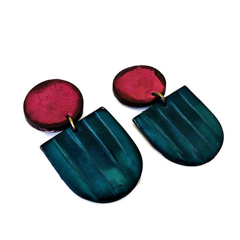 Artsy Clip On Earrings Maroon & Blue Polymer Clay Earrings Etsy