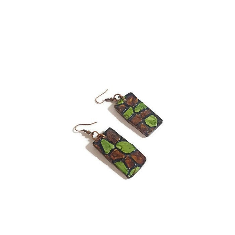 Turtle Shell or Snake Skin Style Animal Print Earrings Dangling Cameo Earrings Female Hunter Gifts Polymer Clay Jewelry Handmade