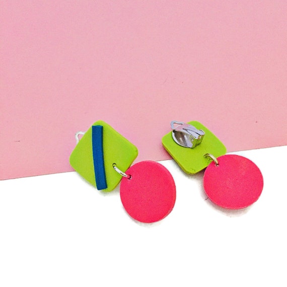 Modern Clip On Earrings Black Large Dangle Earrings Birthday Gift for Best Friend Gothic Earrings Handmade Polymer Clay Arch Earrings