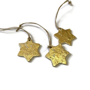 Tiny Gold Star Ornaments, Minimalist Christmas Ornaments for Tree, Air Dry Polymer Clay & Foil Flakes,  Noel Handmade Gift, Miniature Décor
