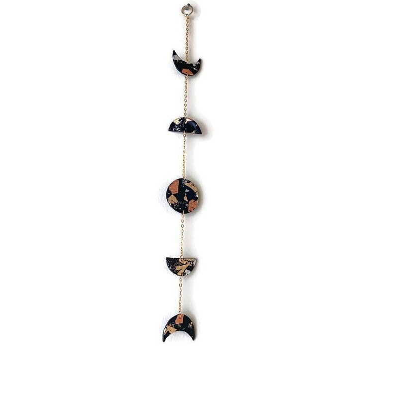 Moon Phase Wall Hanging Black with Mixed Metal Flakes, Modern Minimalist Home Decor