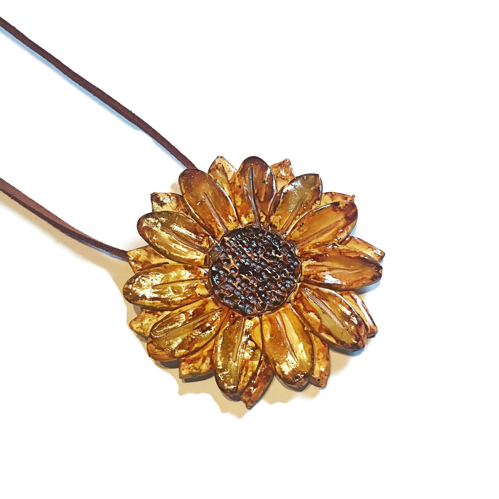 Sunflower Jewelry Set Sunflower Pendant Necklace Artisan Etsy