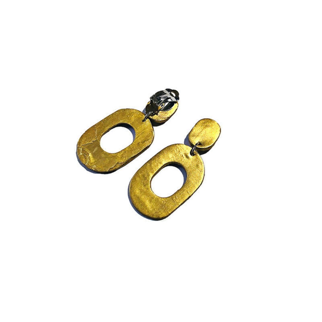 thumbnail image 2 of Vintage Ann Taylor Brushed Goldtone Geometric Clip On Earrings 2 of 11