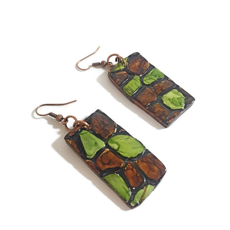 Turtle Shell or Snake Skin Style Animal Print Earrings Dangling Cameo Earrings Female Hunter Gifts Polymer Clay Jewelry Handmade