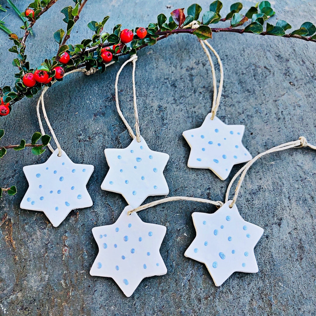 Clay Star Ornament Set of 5 White & Silver Ornaments Bulk Etsy UK