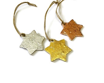 Metallic Star Christmas Ornaments, Mini Christmas Decorations, Luxury Gift Tags, Homemade Air Dry Polymer Clay Ornaments in Canada