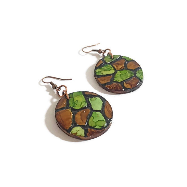 Turtle Shell or Snake Skin Style Animal Print Earrings Dangling Cameo Earrings Female Hunter Gifts Polymer Clay Jewelry Handmade
