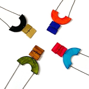 Colorful Statement Necklace, Modern Geometric Collar, Chunky Bib Necklace, Polymer Clay Jewelry Painted Two Tone Colors, Unique Gift Idea