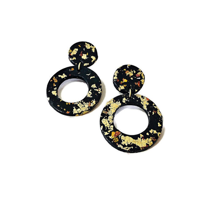 Extra Large Hoop Earrings Black & Gold Polymer Clay Earrings Etsy