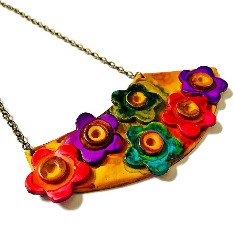 Flower Statement Necklace Chunky Ceramic Necklace Handmade Etsy