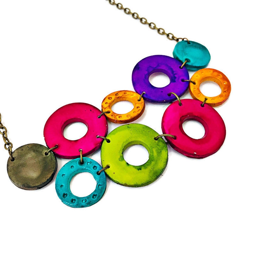 Multicolored Statement Necklace for Women, Large Chunky Polymer Clay
