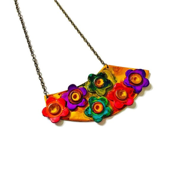 Flower Statement Necklace Chunky Ceramic Necklace Handmade Etsy
