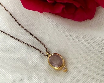Beautiful White Sapphire Pendant Jewelry/Gemstone Minimalist Jewelry/925 Sterling Silver 16 Inches Long Chain Necklace/Valentines Gifts Her