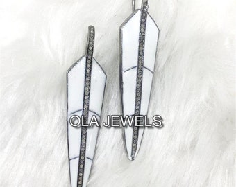 Sterling silver 925 black finish pave diamond enamel  50mm long earring handmade jewelry Christmas gifts wedding gifts anniversary gifts