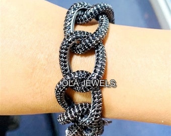 925 Sterling silver black finish and black spinel link bracelet 6.5 inch. silver bracelet spinel bracelet new design bracelet