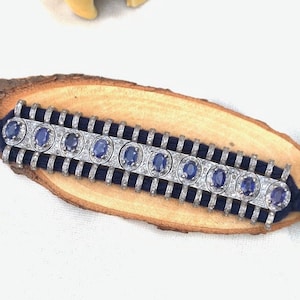 Gorgeous Blue Sapphire Diamonds Thread Bracelet/925 Sterling Silver Jewelry/Gemstone Thread Jewelry/Pave Diamond Bracelet Anniversary Gifts