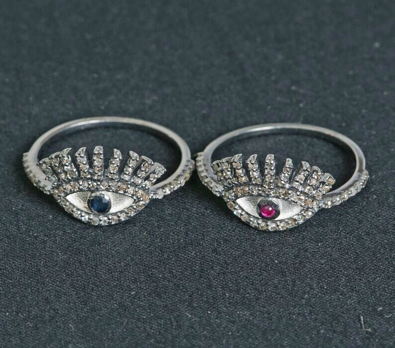 Valentines Day Gift Pave Diamonds Evil Eye Ring/sterling Silver 925 ...