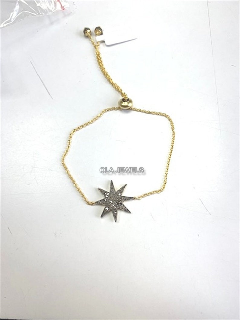 Sterling silver 925 gold plated and black finish diamonds star bracelet flexible for all sizes price for 1 psc.