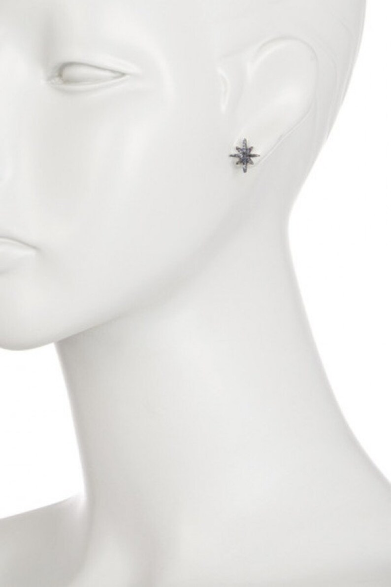 Solid 925 Sterling Silver black finish blue sapphire star earring studs price for 1 pair