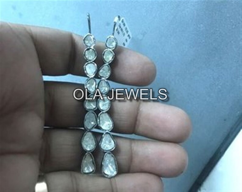 price for 1 pair Solid sterling silver 925 black finish rose cut diamond polki earrings