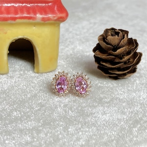 14k gold and natural double cut diamond with pink sapphire stud earring. Wedding Anniversary Christmas Gifts Beautiful pink sapphire earring