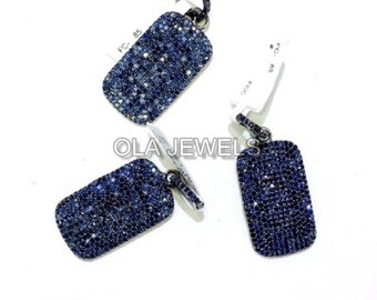 925 Sterling Silver natural blue sapphire dog tag pendant handmade jewelry manufacturer Women and girls Wedding and Christmas gifts