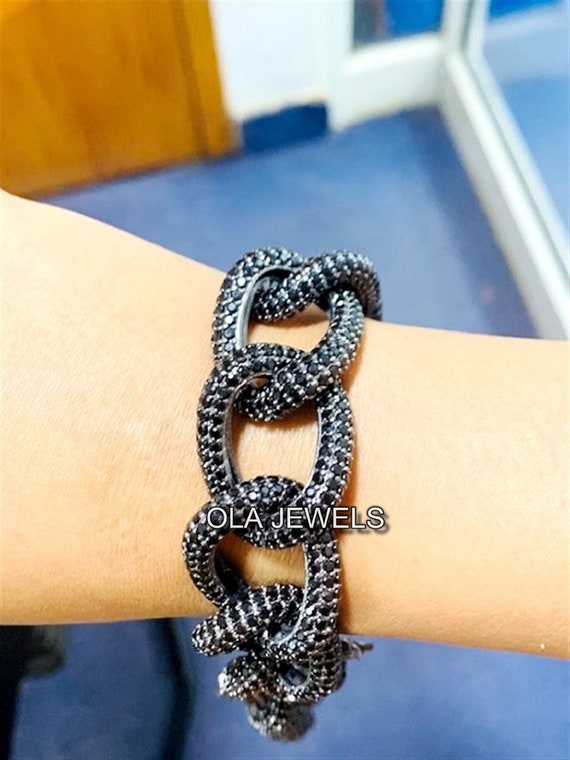 925スターリングシルバー、ブラック仕上げ、ブラックスピネルリンク 