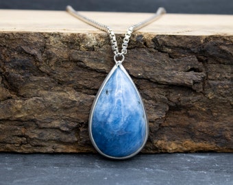 Deep Aquamarine Drop Pendant Necklace Sterling Silver