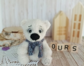 crochet handmade amigurumi wool teddy bear,  small crochet white bear,